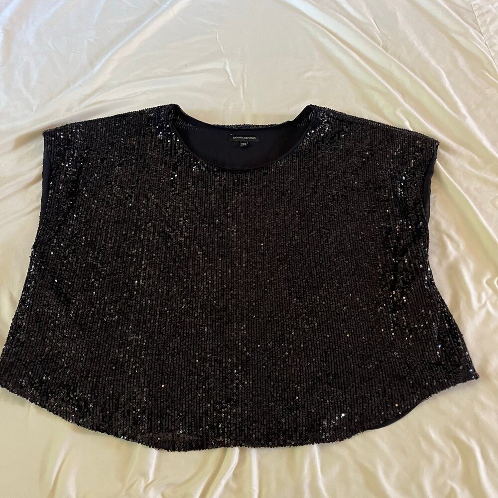 Banana Republic Black Sequin Blouse Plus Size XXL Glitz Glam Sparkle